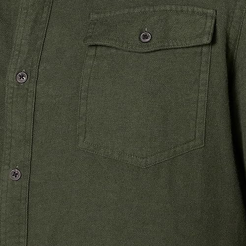 Amazon Essentials Men's Slim-Fit Long-Sleeve Two-Pocket Flannel Shirt, Olive Heather, Large