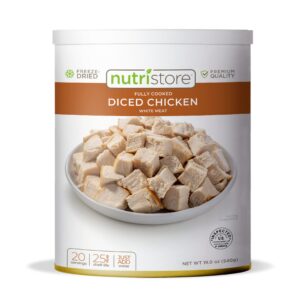 nutristore freeze dried chicken, emergency survival bulk food storage, premium quality meat, perfect for lightweight backpacking or home meals, usda inspected