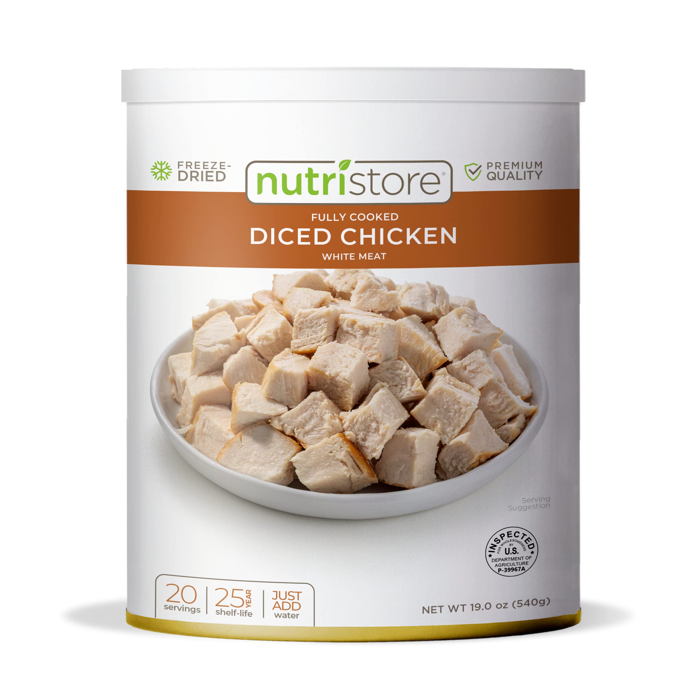 Nutristore Freeze Dried Chicken, Emergency Survival Bulk Food Storage, Premium Quality Meat, Perfect for Lightweight Backpacking or Home Meals, USDA Inspected