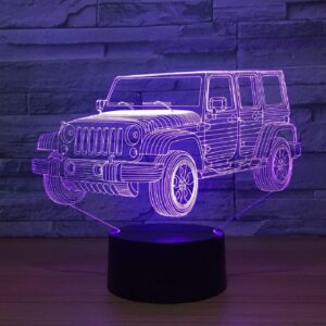 Jeep Car Gifts Night Lights for Kids Birthday Gift 3D Illusion Lamp Optical Desk Table Touch Nursery Party Western Children Bedroom Decor 7 Color Change USB Car Toy for Boys Room and Baby Gifts (Jeep）