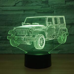 Jeep Car Gifts Night Lights for Kids Birthday Gift 3D Illusion Lamp Optical Desk Table Touch Nursery Party Western Children Bedroom Decor 7 Color Change USB Car Toy for Boys Room and Baby Gifts (Jeep）