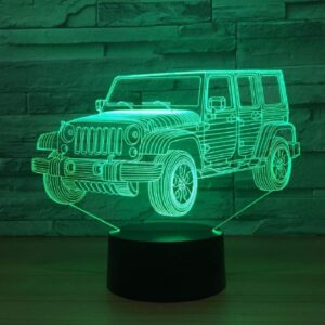 Jeep Car Gifts Night Lights for Kids Birthday Gift 3D Illusion Lamp Optical Desk Table Touch Nursery Party Western Children Bedroom Decor 7 Color Change USB Car Toy for Boys Room and Baby Gifts (Jeep）