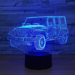 Jeep Car Gifts Night Lights for Kids Birthday Gift 3D Illusion Lamp Optical Desk Table Touch Nursery Party Western Children Bedroom Decor 7 Color Change USB Car Toy for Boys Room and Baby Gifts (Jeep）