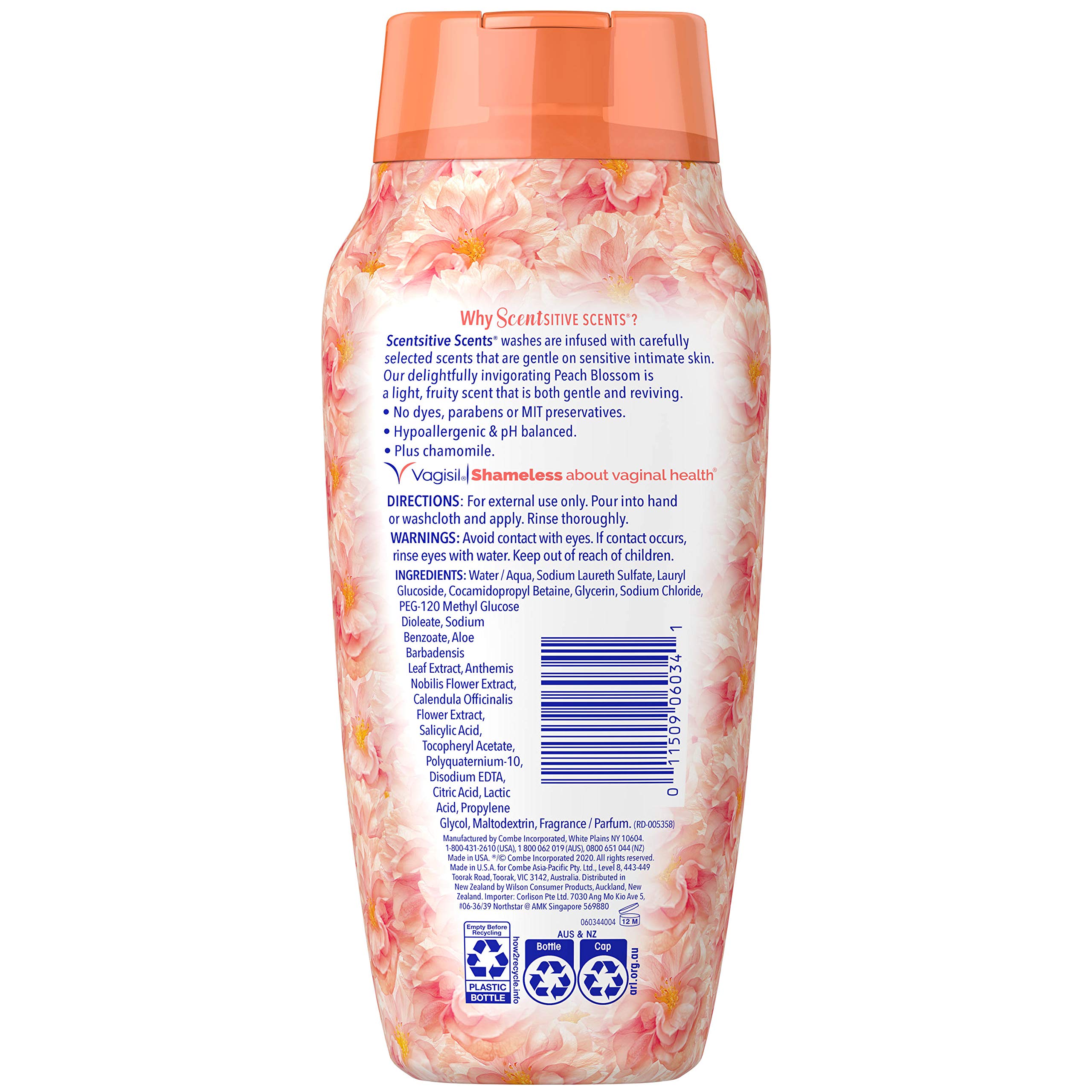 Vagisil Feminine Wash for Intimate Area Hygiene, Scentsitive Scents, pH Balanced and Gynecologist Tested, Peach Blossom, 12 oz (Pack of 1)