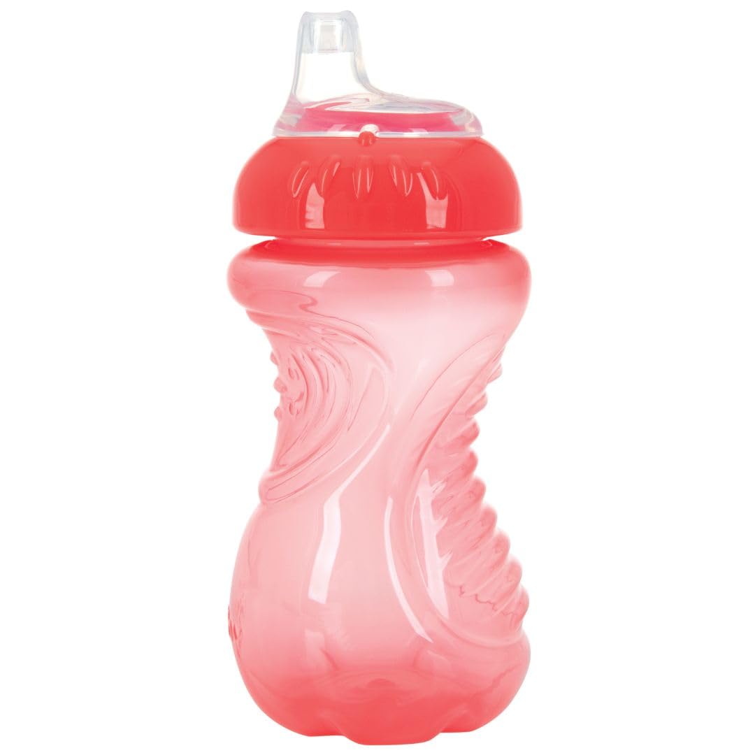 Nuby 2-Pack No Spill Easy Grip Trainer Cup 10 oz, Coral and Aqua