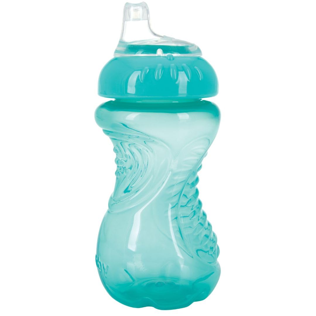 Nuby 2-Pack No Spill Easy Grip Trainer Cup 10 oz, Coral and Aqua