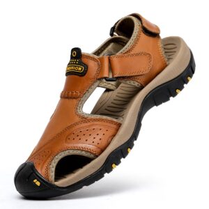 binshun sandals for men leather hiking sandals athletic walking sports fisherman beach shoes closed toe water sandals