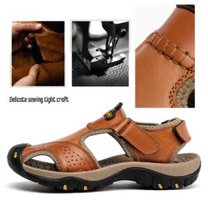 BINSHUN Sandals for Men Leather Hiking Sandals Athletic Walking Sports Fisherman Beach Shoes Closed Toe Water Sandals