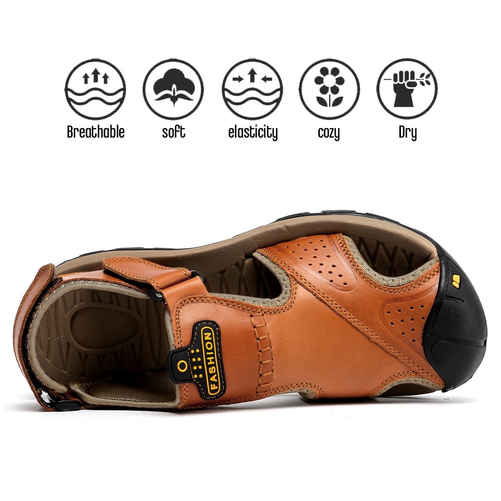 BINSHUN Sandals for Men Leather Hiking Sandals Athletic Walking Sports Fisherman Beach Shoes Closed Toe Water Sandals