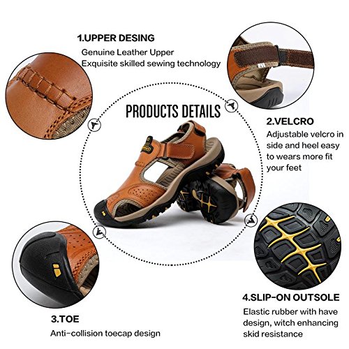 BINSHUN Sandals for Men Leather Hiking Sandals Athletic Walking Sports Fisherman Beach Shoes Closed Toe Water Sandals