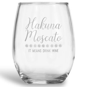 lion king inspired gifts - hakuna moscato - 15 oz stemless wine glass - funny movie themed birthday present - african safari - handmade artisan gift