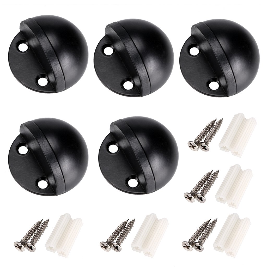 Sumnacon Floor Door Stopper, Stainless Steel Door Stopper with Rubber Bumper-Contemporary Safety Floor Mounted Doorstop with Hardware Screws, Heavy Duty Home Commercial Floor Door Stop (5 Pcs Black)