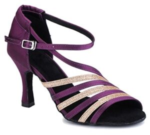 tda women's jfa1118 ankle strap buckle peep toe fashion purple satin salsa tango ballroom latin modern dance wedding shoes 7 m us