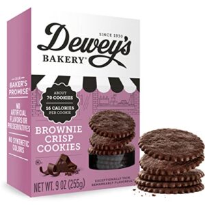 dewey's bakery brownie crisp cookie thins | no artificial flavors, synthetic colors or preservatives | baked in small batches | 9oz (pack of 1)