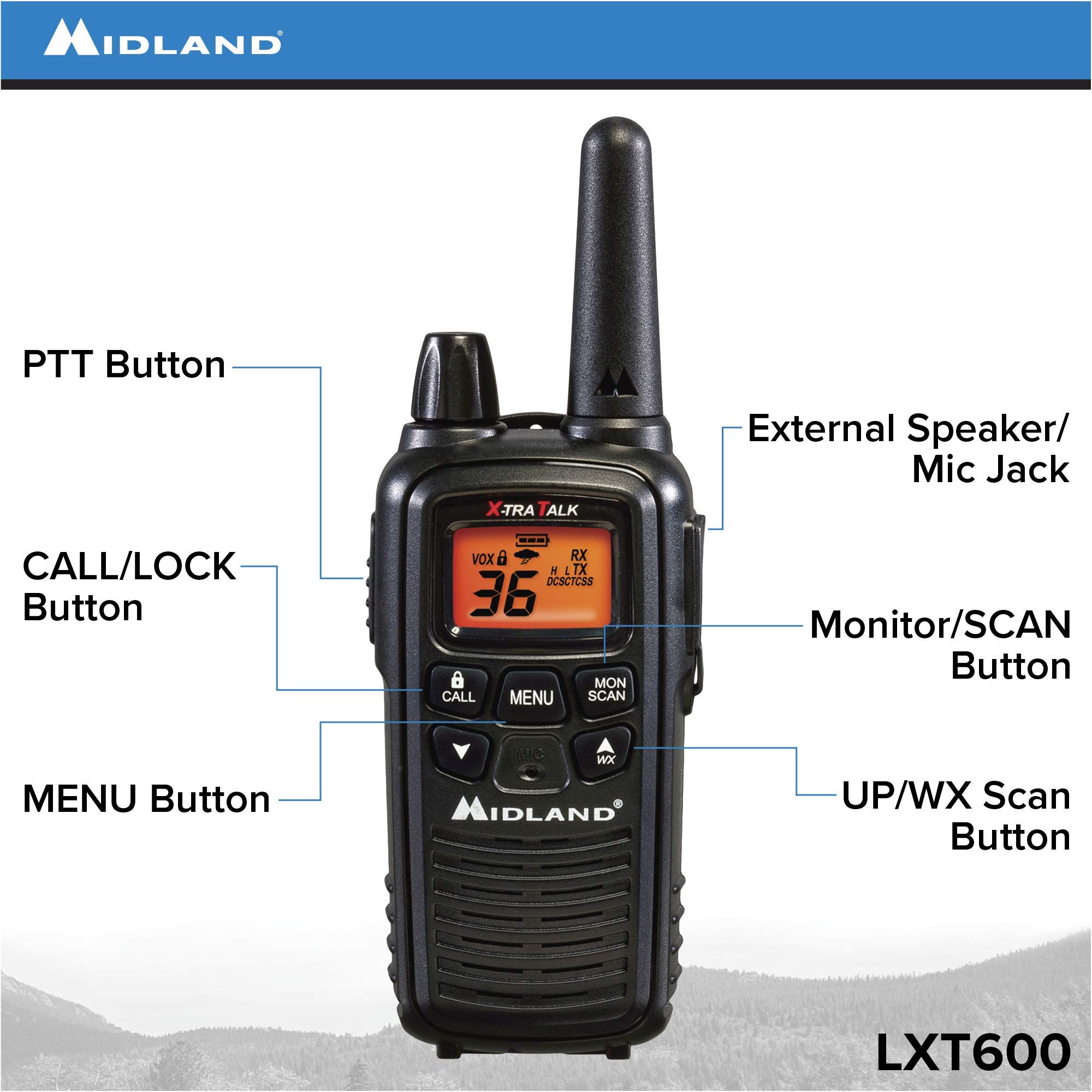 Midland LXT600VP3 36 Channel FRS Two-Way Radio - Up to 30 Mile Range Walkie Talkie - Black (Pack of 10)