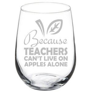 wine glass goblet funny because teachers can't live on apples alone (17 oz stemless)