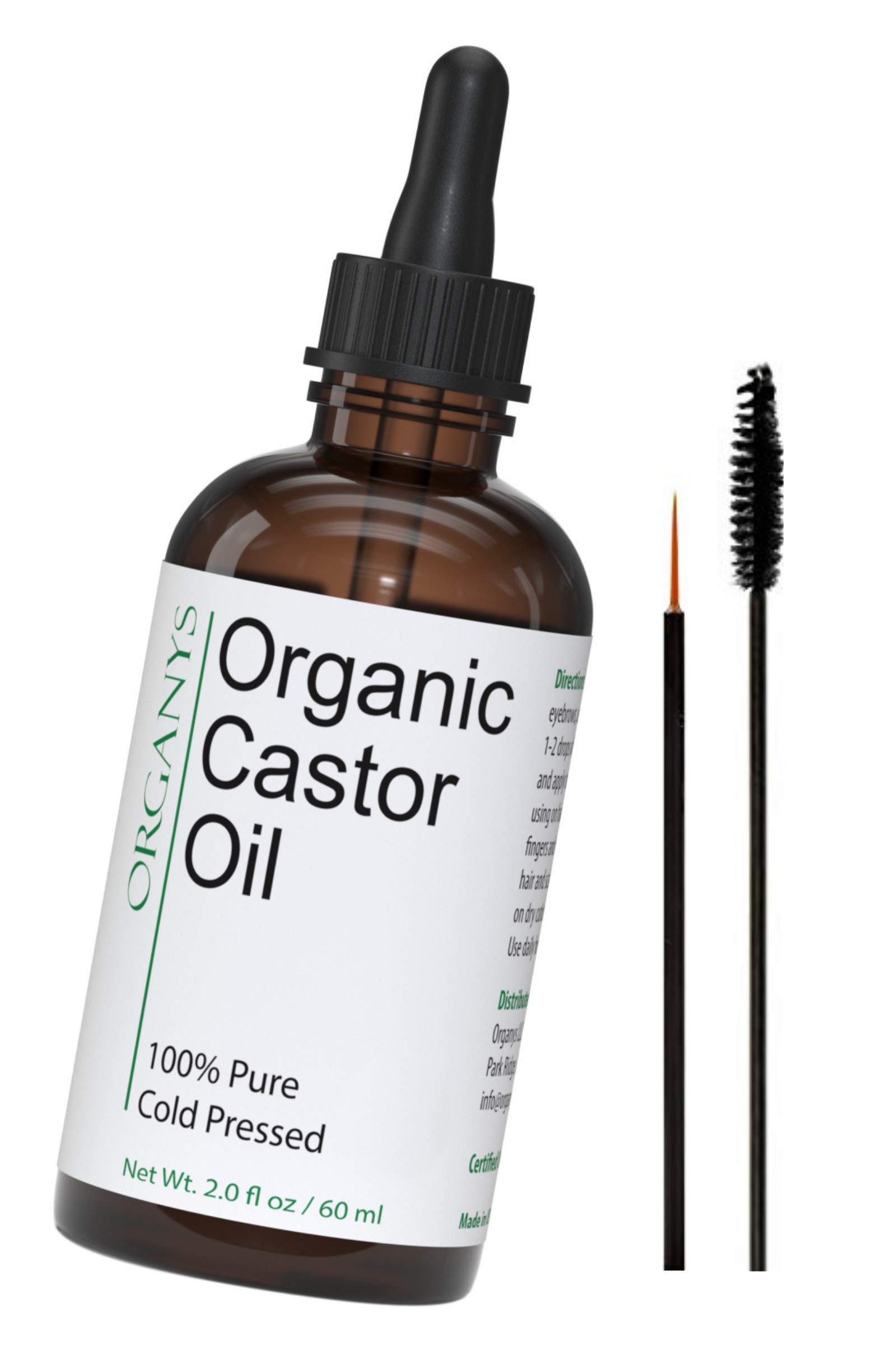 Organys Organic Castor Oil 2oz, For Longer Fuller Thicker Looking Hair Eyelashes & Eyebrows Enhances The Appearance Of Natural Lash & Brow Growth. Serum Comes With Eyeliner & Mascara Brushes