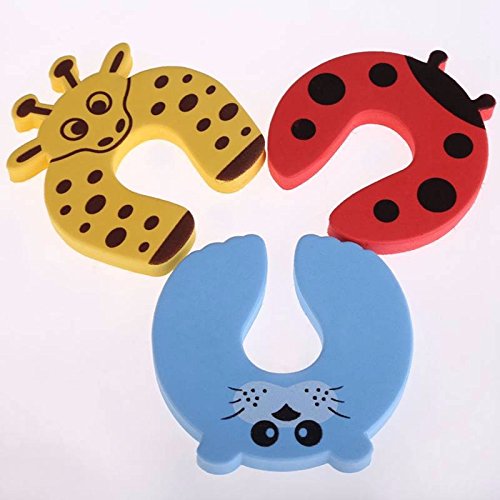 VizGiz 7 Pack Finger Pinch Guard Door Stopper Baby Children Safety Cartoon 7 Animals Stop Clip Silencer Clamp Anti-Slamming Anti-Lock Hand Guards Security EVA Foam Cushion for Parents Kids Toddlers