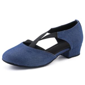 lovely beauty lady's ballroom fabricmps dance shoes,blue fabric, 1.4" heel, 8.5 b(m) us