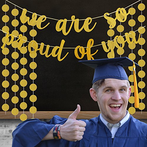 Gold Glitter We are So Proud of You Banner - Graduation Party/Grad Party Decorations 2024 Congratulations Banner College Graduation Party Decorations 2024