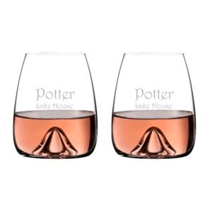 waterford personalized elegance wine tumblers, set of 2 custom engraved 17.6oz crystal stemless wine glasses for red, white or blush wine, home bar accessories