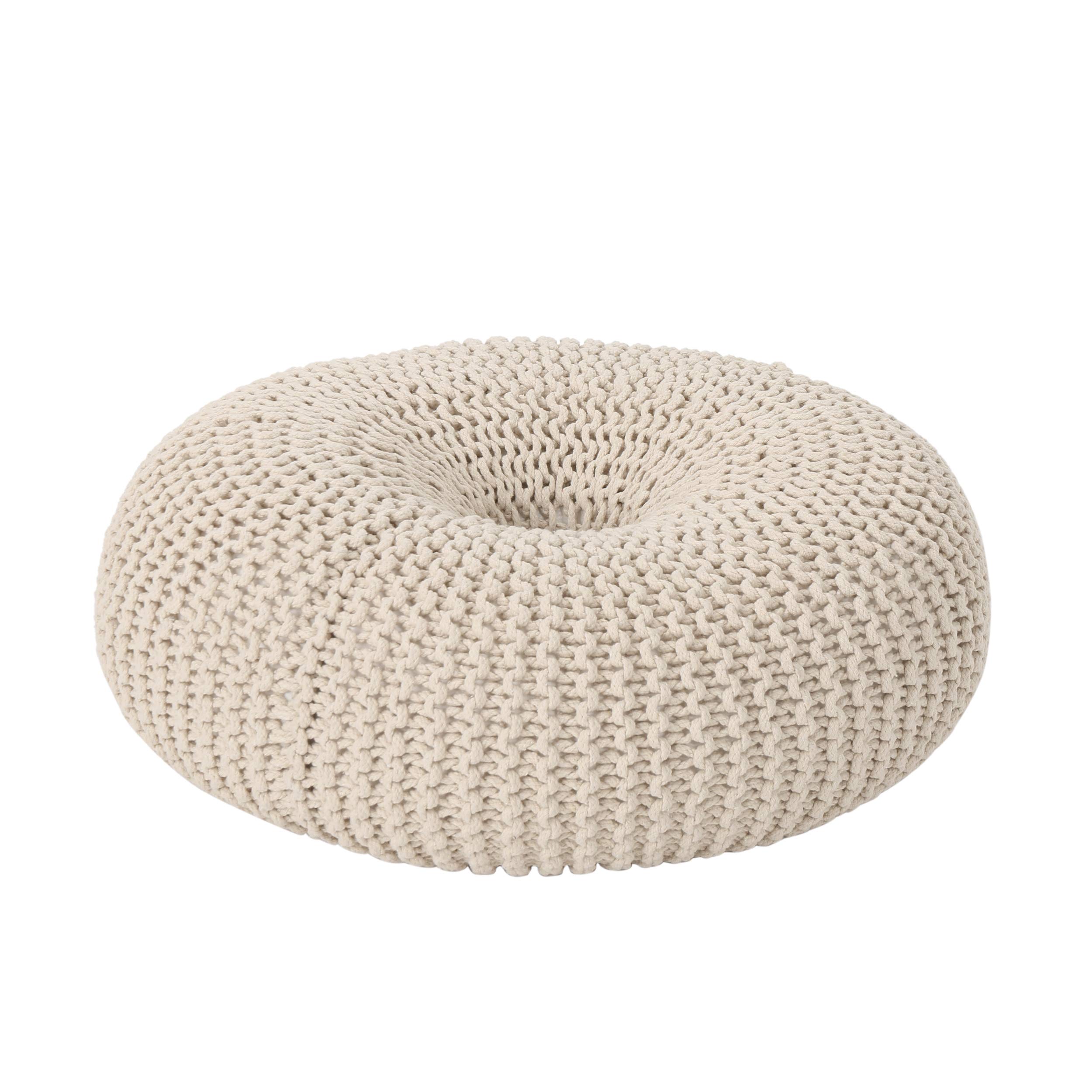 Christopher Knight Home Truda Knitted Cotton Donut Pouf, Dark Grey