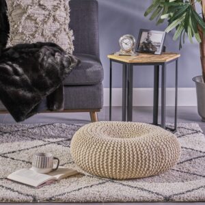 Christopher Knight Home Truda Knitted Cotton Donut Pouf, Dark Grey