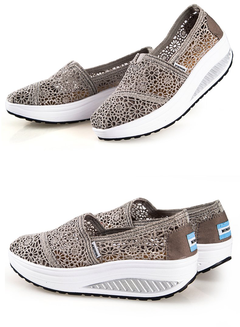 Bill&Candy Women's Mesh Slip-On Platform Toning Shoes Crochet Fitness Work Out Sneaker Dark Grey