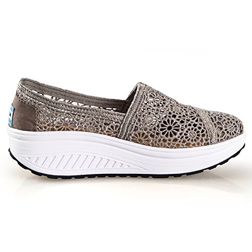 Bill&Candy Women's Mesh Slip-On Platform Toning Shoes Crochet Fitness Work Out Sneaker Dark Grey