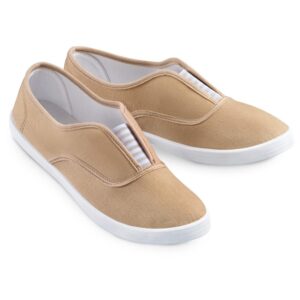 collections etc slip-on sneaker shoes with padded insoles and stripe accent, cotton, tan, 8