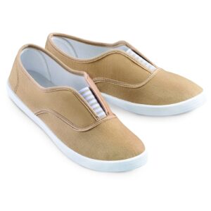 Collections Etc Slip-On Sneaker Shoes with Padded Insoles and Stripe Accent, Cotton, Tan, 8