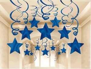 aimtohome party swirl decorations, hanging swirl for ceiling decorations, blue with star, pack of 30