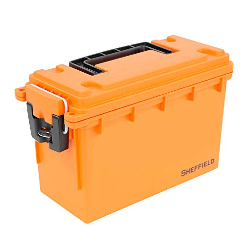 Sheffield 12630 Field Box, Pistol, Rifle, or Shotgun Ammo Storage Box, Tamper-Proof Locking Ammo Can, Water Resistant, Made in The U.S.A, Stackable, Orange