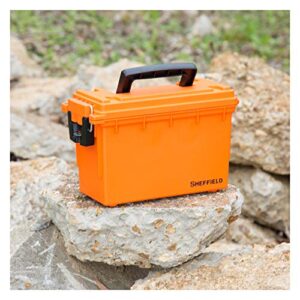 Sheffield 12630 Field Box, Pistol, Rifle, or Shotgun Ammo Storage Box, Tamper-Proof Locking Ammo Can, Water Resistant, Made in The U.S.A, Stackable, Orange