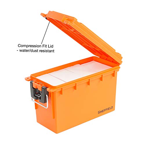 Sheffield 12630 Field Box, Pistol, Rifle, or Shotgun Ammo Storage Box, Tamper-Proof Locking Ammo Can, Water Resistant, Made in The U.S.A, Stackable, Orange