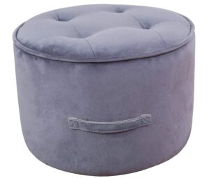 tov furniture the luna collection modern velvet upholstered button tufted round ottoman, grey