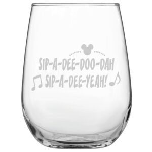laser etchpressions sip-a-dee-doo-dah sip-a-dee-yeah! funny stemless wine glass • disney-inspired glass • mickey/minnie fan • birthday present • gift for friend