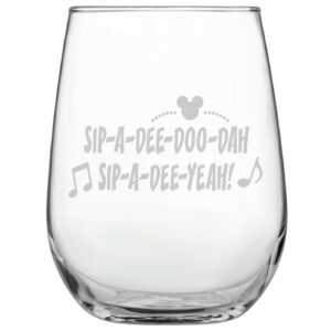 Laser Etchpressions Sip-A-Dee-Doo-Dah Sip-A-Dee-Yeah! Funny Stemless Wine Glass • Disney-Inspired Glass • Mickey/Minnie Fan • Birthday Present • Gift for Friend