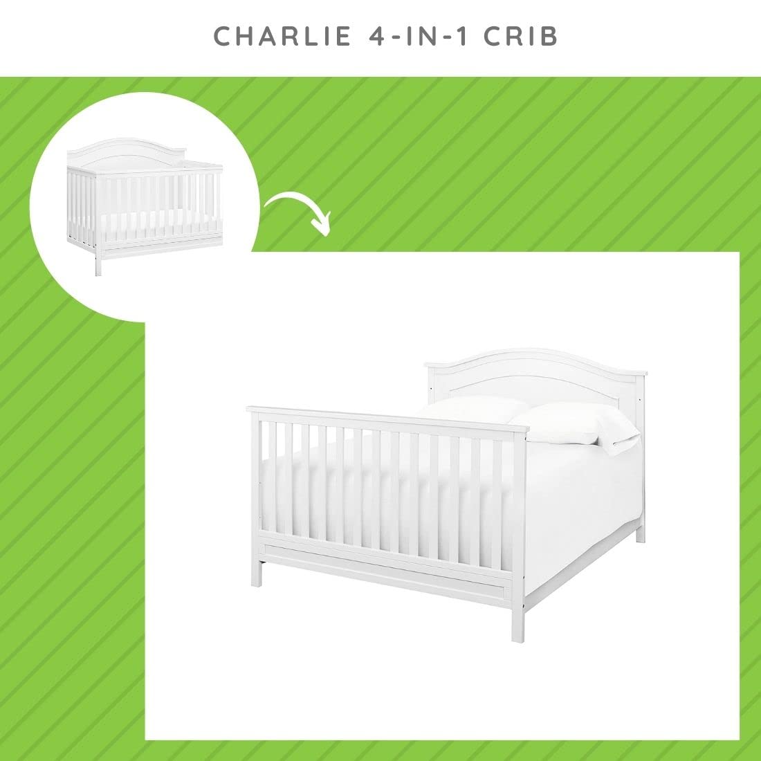 CC KITS Full Size Conversion Kit Bed Rails for Davinci Charlie 4-in-1 Crib (White)