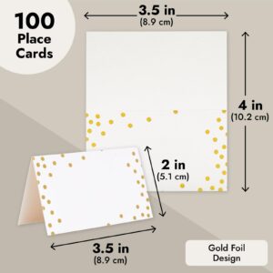 100 Pack Wedding Place Cards for Table Setting, Blank Table Name Cards, Gold Foil Polka Dot Place Cards for Birthday, Banquet, Events, Reserved Seating
