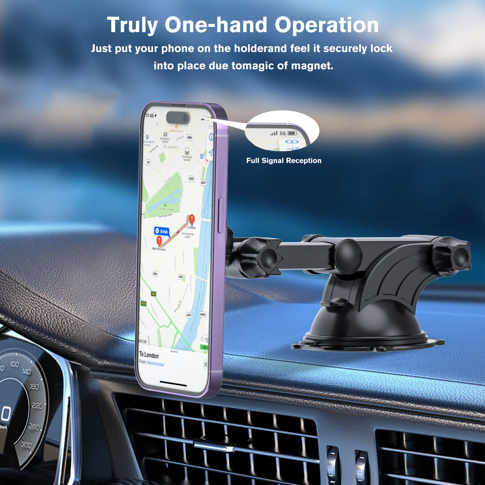 OHLPRO for Magsafe Car Mount Charger, Magnetic Wireless Car Charger for iPhone 15/14/13/12 Series, Adjustable Telescopic Arm Car Phone Holder for Windshield/Dashboard/Vents