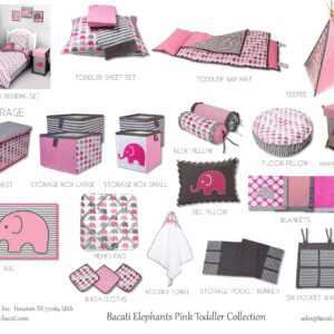 Bacati Elephants Girls Nursery Fabric Storage Caddy with Handles, Pink/Grey