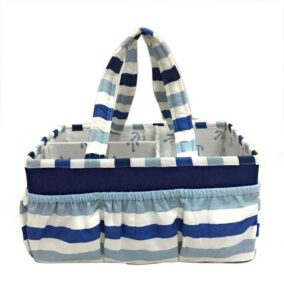 bacati little sailor nursery fabric storage caddy with handles, blue