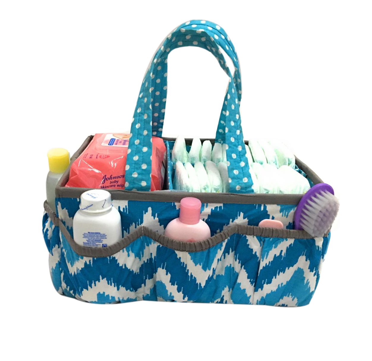 Bacati Mix and Match Nursery Fabric Storage Caddy with Handles, Turquoise