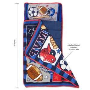 Baby Boom Funhouse MVP Sports Nap Mat Set - Includes Pillow and Fleece Blanket – Great for Boys Napping during Daycare or Preschool - Fits Toddlers, Blue