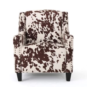 christopher knight home elysabeth studded velvet club chair, milk cow / dark brown 32.75d x 29.25w x 37.5h in