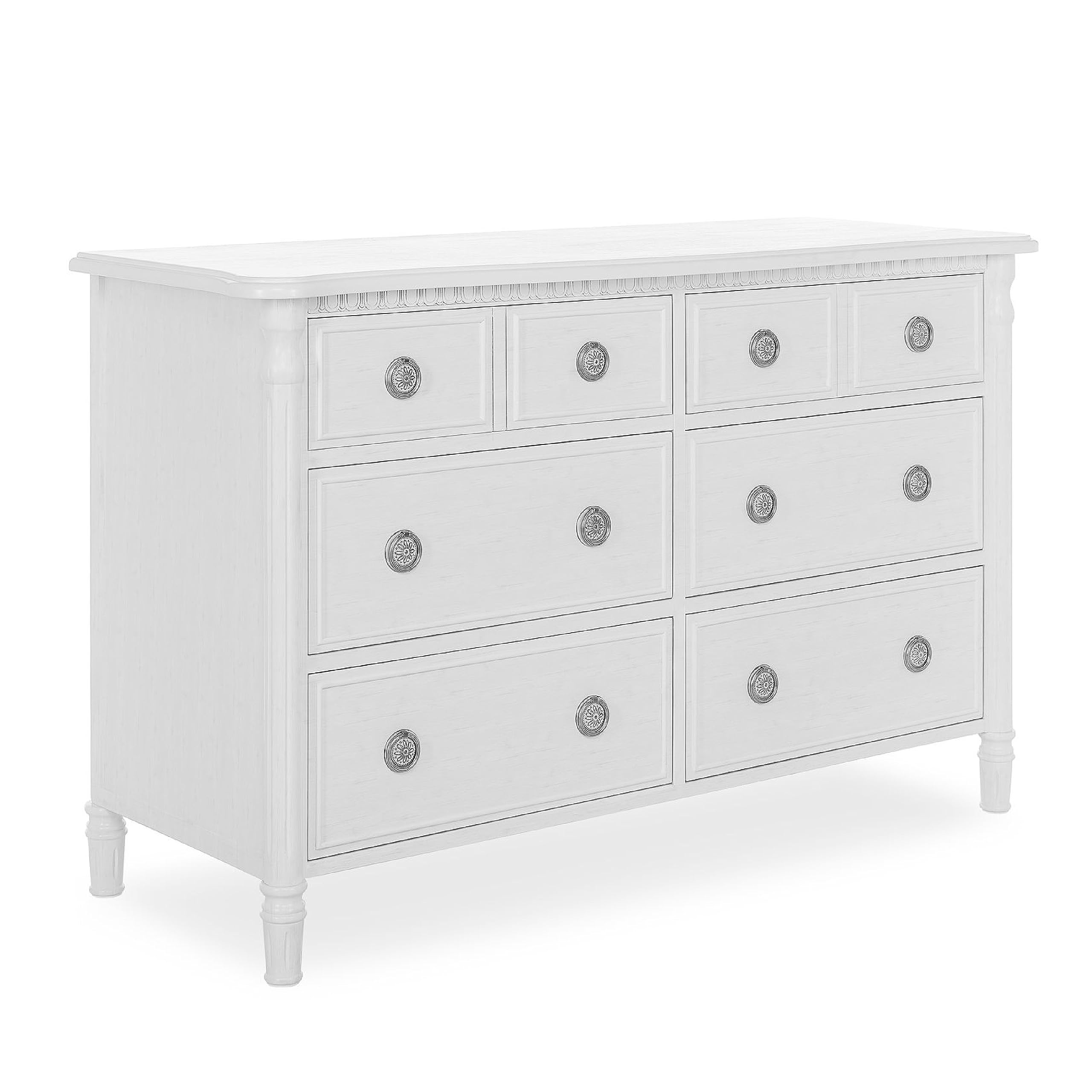 Evolur Julienne Double Dresser In Brush White, Comes With Six Spacious Drawers, Included Anti-Tip Kit, Dresser For Nursery, Bedroom, Wooden Nursery Furniture