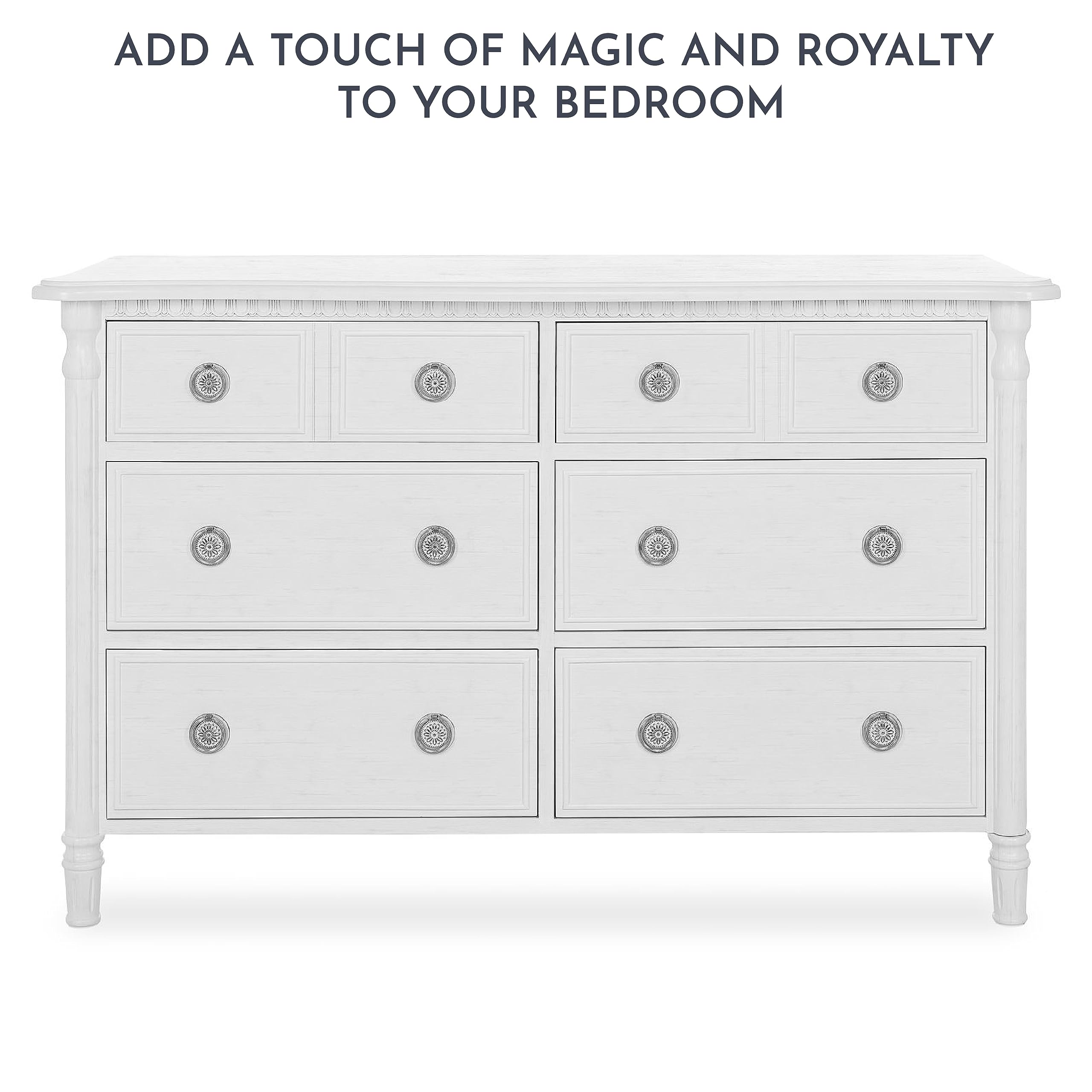 Evolur Julienne Double Dresser In Brush White, Comes With Six Spacious Drawers, Included Anti-Tip Kit, Dresser For Nursery, Bedroom, Wooden Nursery Furniture