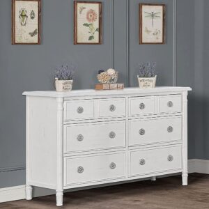 Evolur Julienne Double Dresser In Brush White, Comes With Six Spacious Drawers, Included Anti-Tip Kit, Dresser For Nursery, Bedroom, Wooden Nursery Furniture