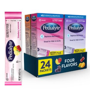 pedialyte electrolyte powder, variety pack flavor bundle, electrolyte drink, 3.6 oz (pack of 4)